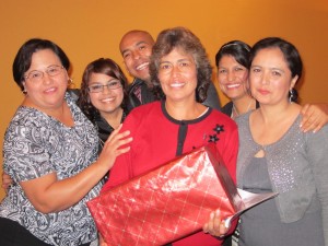 Claudia Garza (right), director of the FDF, and her staff of program coordinators presented a special recognition to Aracely Contreras who has worked at the FDF longer than anyone. 