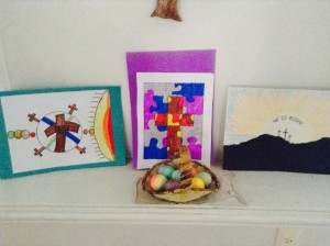 Easter art and colored eggs we did as a family