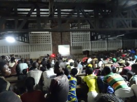 crowd in the Bokonzo, Gemena church to watch the film