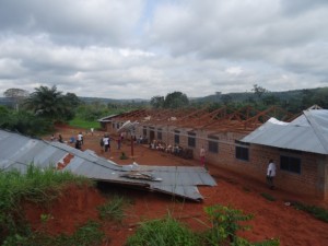 the roof was completely lifted off and landed on the ground on this side of the orphanage