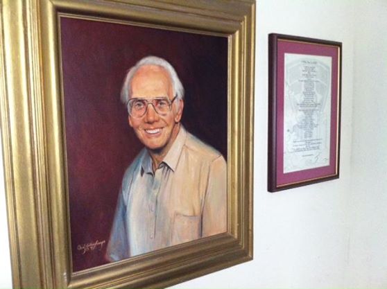 The painting of Hap that hangs in the education wing that he helped to build.