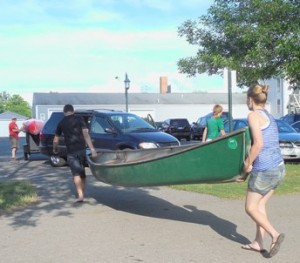 Loading the canoes back on the trailer