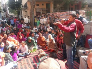 Vijay shares his faith at a street rally in New Delhi, India.