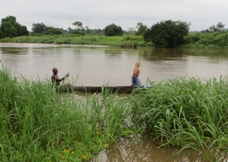 Kim checking out the final leg of the trip - crossing the river into Cameroon
