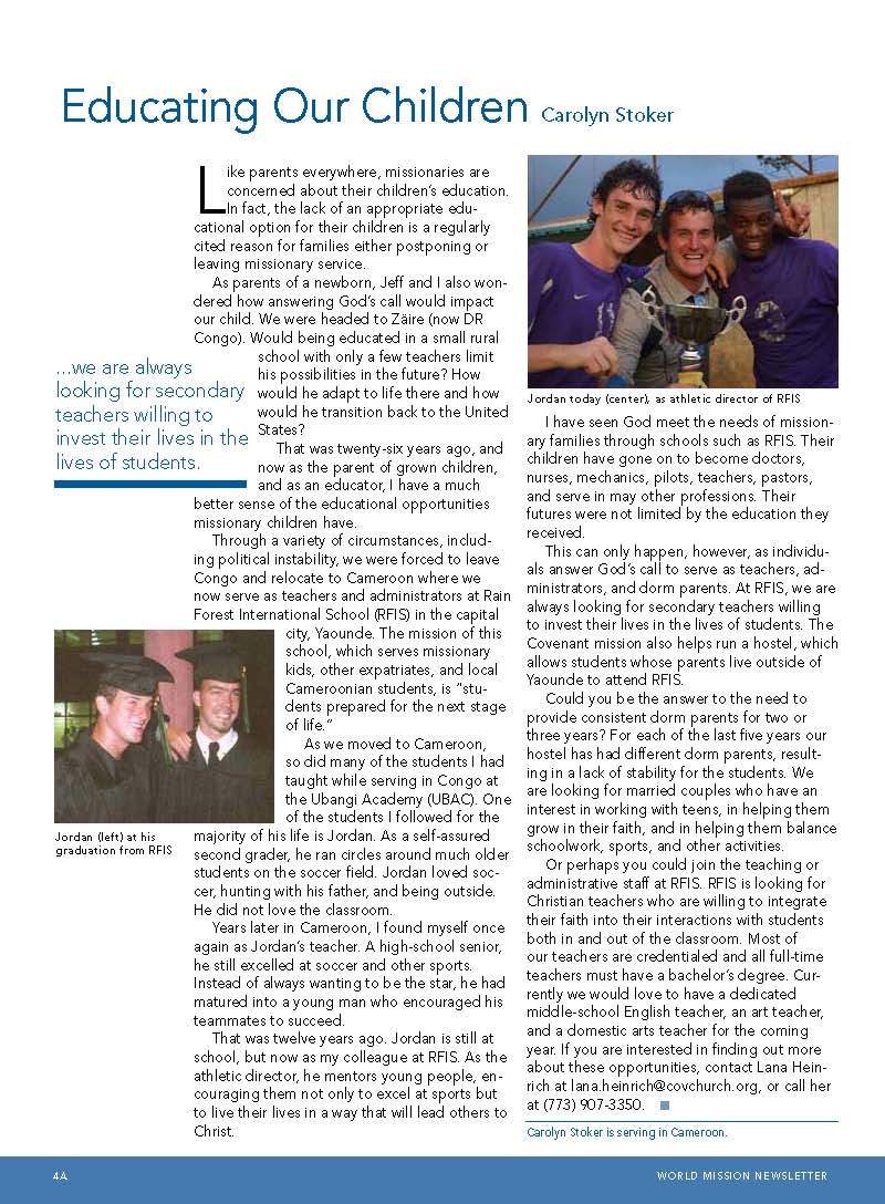 Article featuring current RFIS teacher and former student.