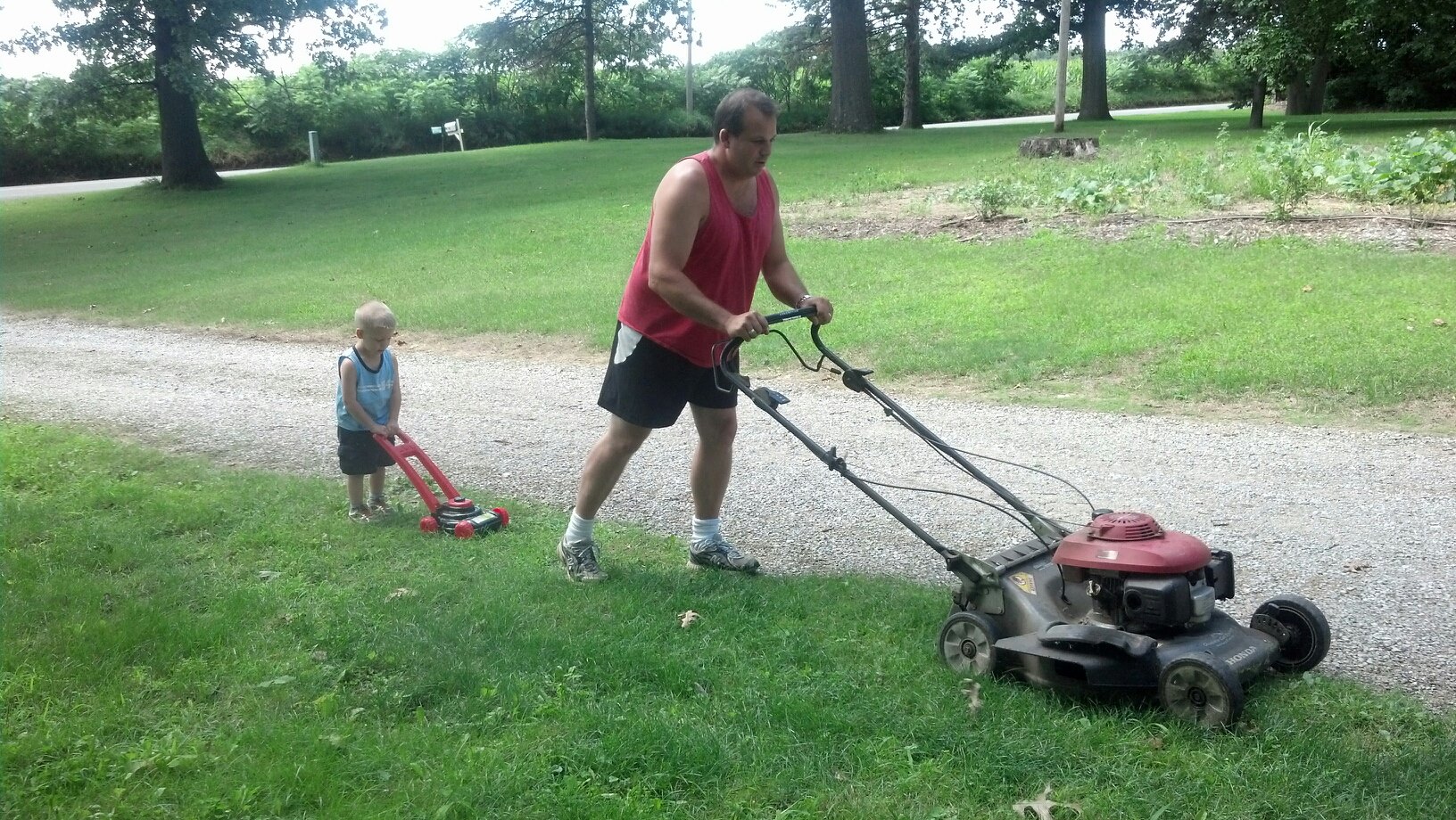 He likes mowing.