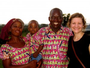 Christine, right, with  co-leader Mambo and his family who have helped start savings groups trainings for the women of Gemena.
