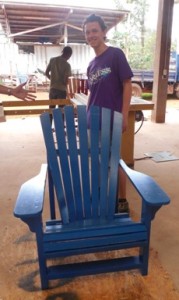 Bob's blue chair is done (with a helping hand - pictured left - from Ben)