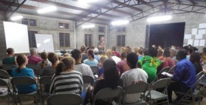 Evening worship & teaching in the garage transformed to "auditorium" 