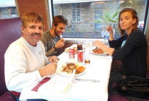 The dining car -- somehow we always ended up in a station at meal time.