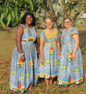 Three of us on staff at RFIS wearing our Women's Day dresses