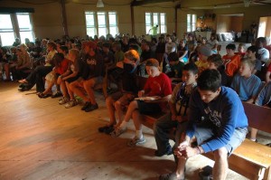 Jr. High students learning about the Thailand Covenant Camp during a Chapel Service at Covenant Point Bible Camp in 2010.