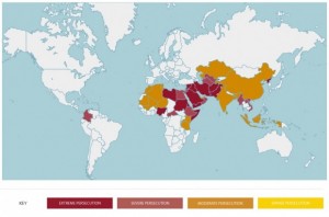 A 2014 interactive map showing the concentration of Christian persecution (Credit: Open Doors USA)