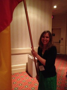 Carrying the Colombian flag for one of the evening worship services