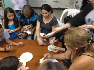 Families working together on their cookies