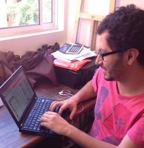 Oscar participating in an online meeting with the other youth leaders